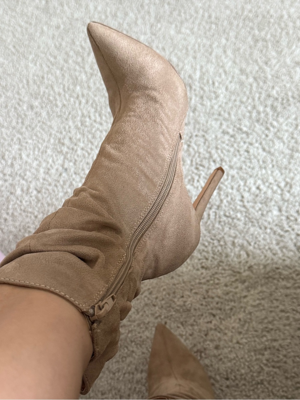 Miss Lola Taupe Pointed-Toe Stiletto Ankle Boots